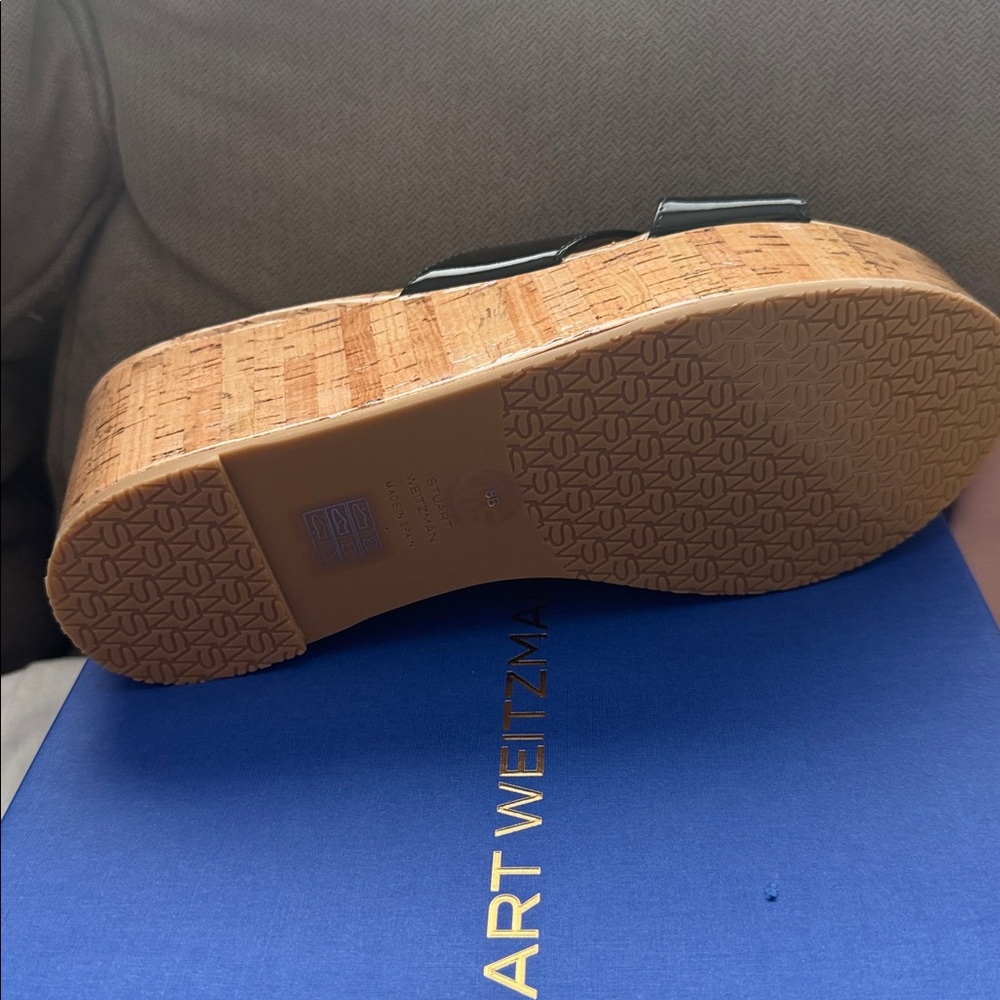 Stuart Weitzman Black and Tan Wedge Sandals - Picture 2 of 3